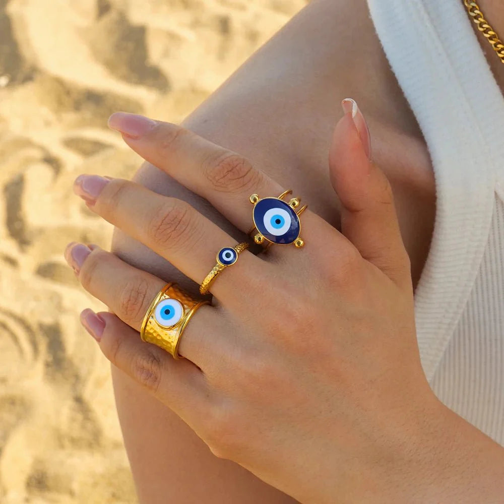 18k Bohemian Evil Eye Rings - Aryomi