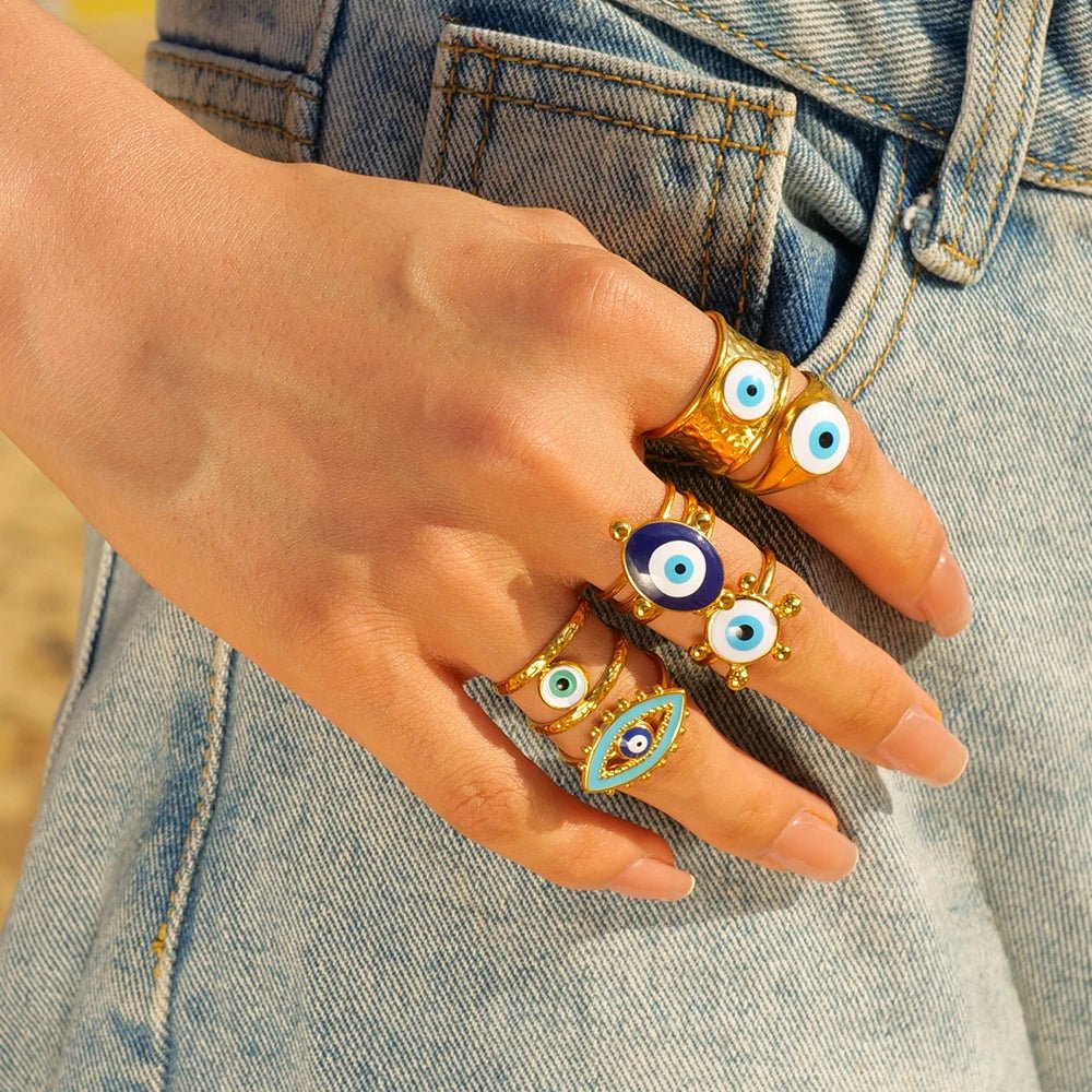 18k Bohemian Evil Eye Rings - Aryomi