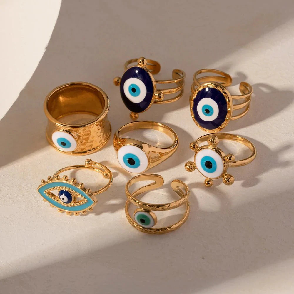 18k Bohemian Evil Eye Rings - Aryomi