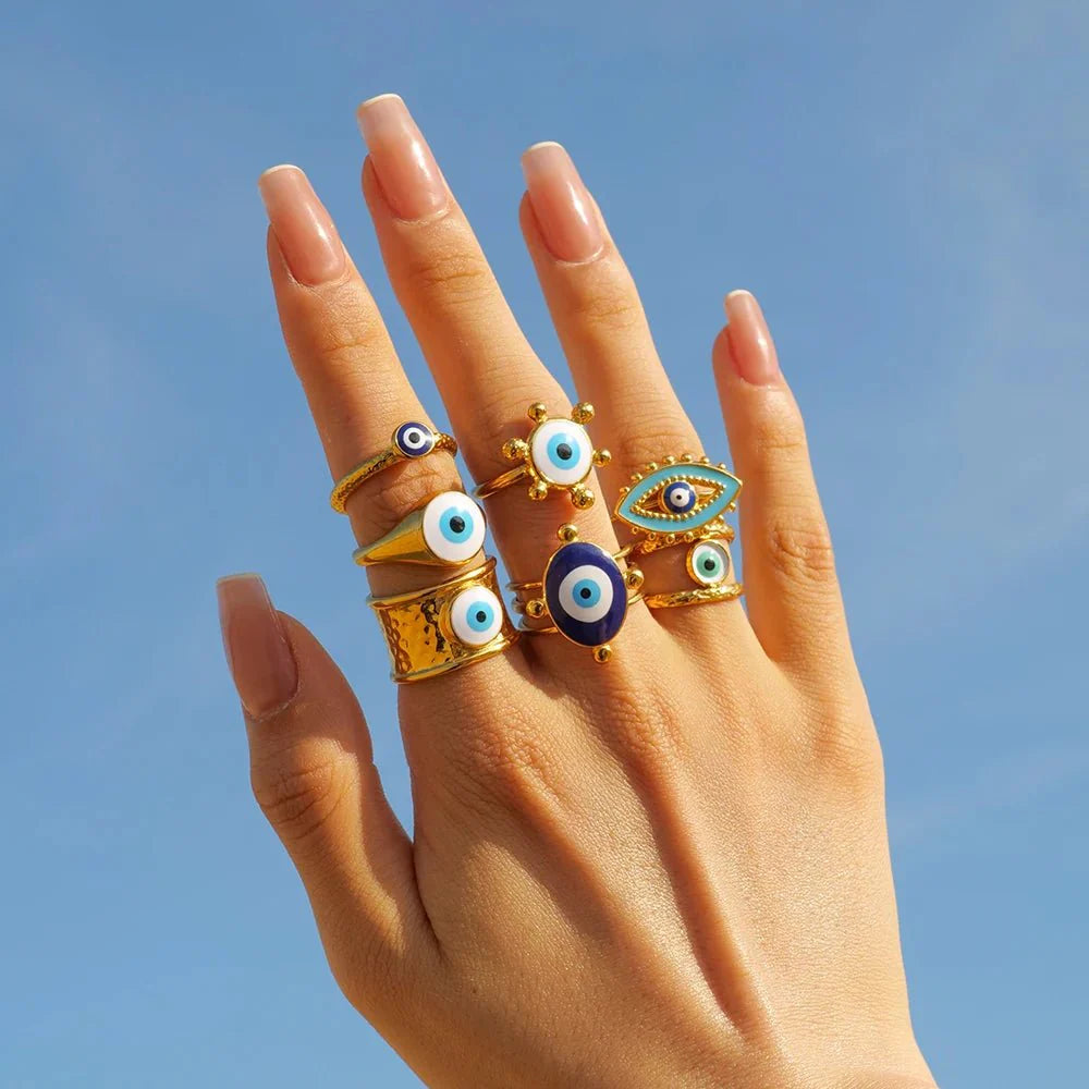 18k Bohemian Evil Eye Rings - Aryomi