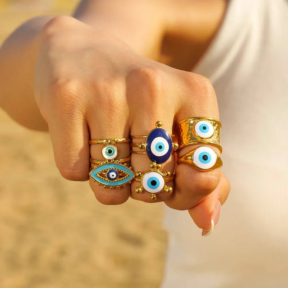 18k Bohemian Evil Eye Rings - Aryomi