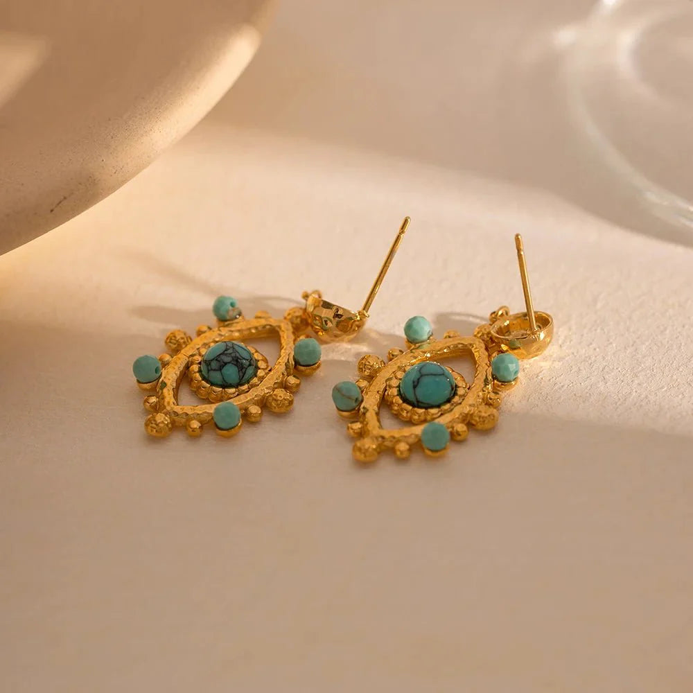 18k Boho Evil Eye Bead Accented Earrings - Aryomi