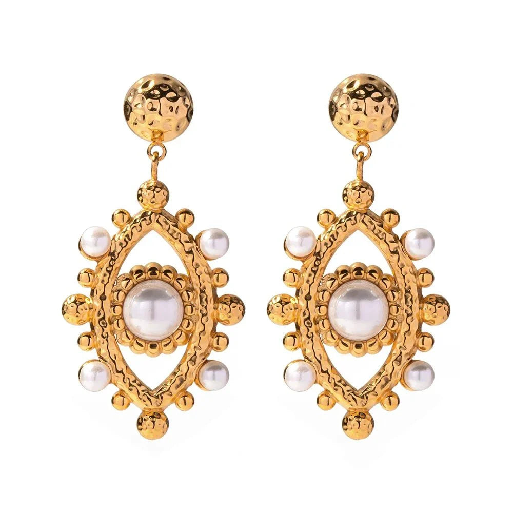 18k Boho Evil Eye Bead Accented Earrings - Aryomi