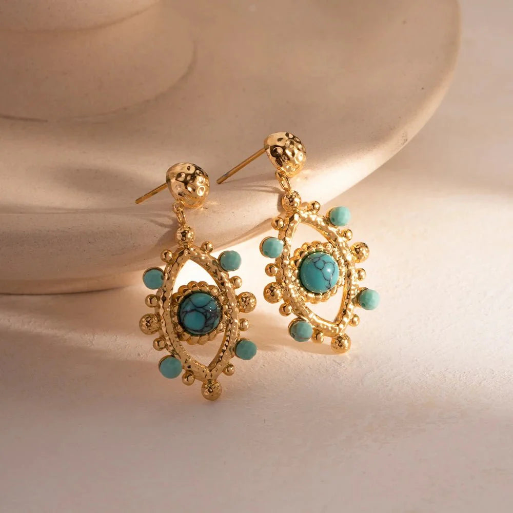 18k Boho Evil Eye Bead Accented Earrings - Aryomi