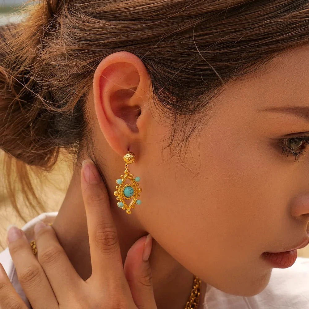 18k Boho Evil Eye Bead Accented Earrings - Aryomi