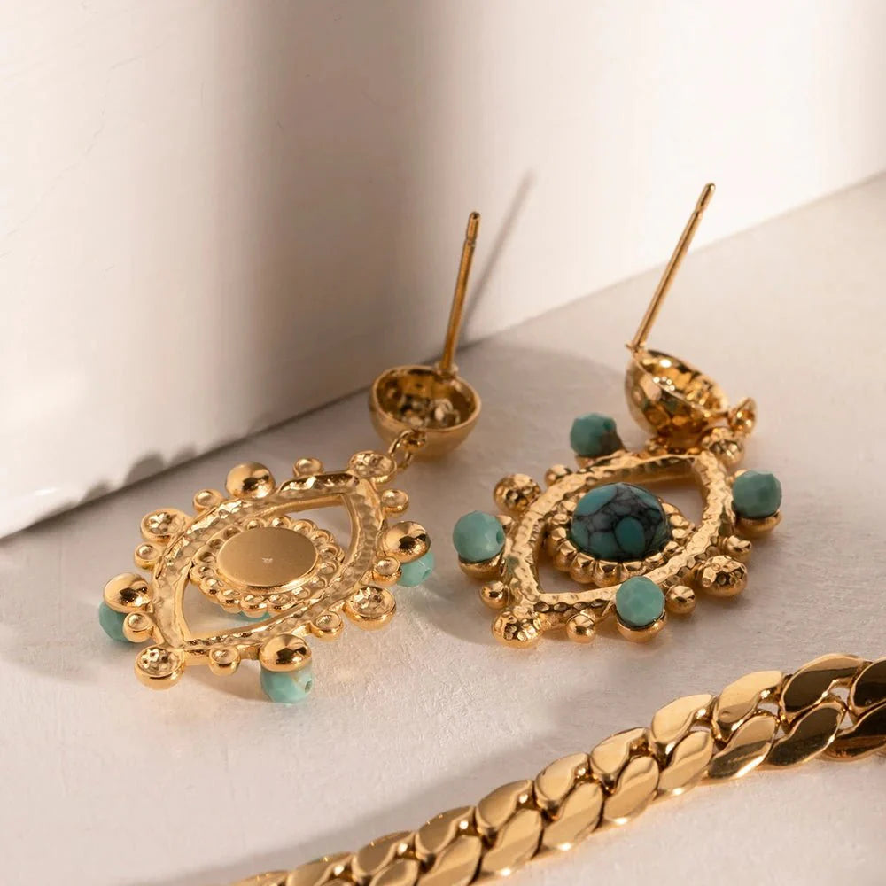 18k Boho Evil Eye Bead Accented Earrings - Aryomi