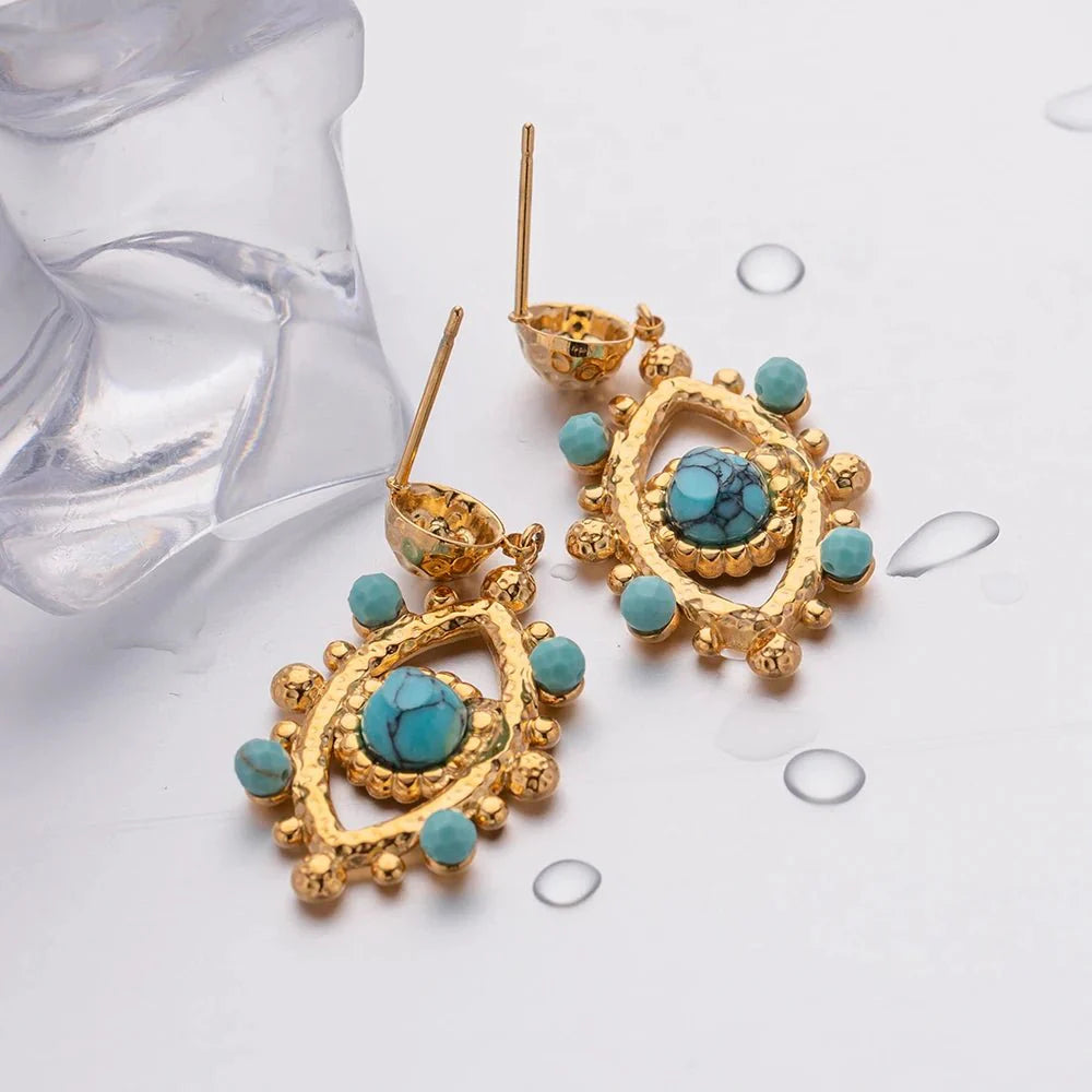 18k Boho Evil Eye Bead Accented Earrings - Aryomi