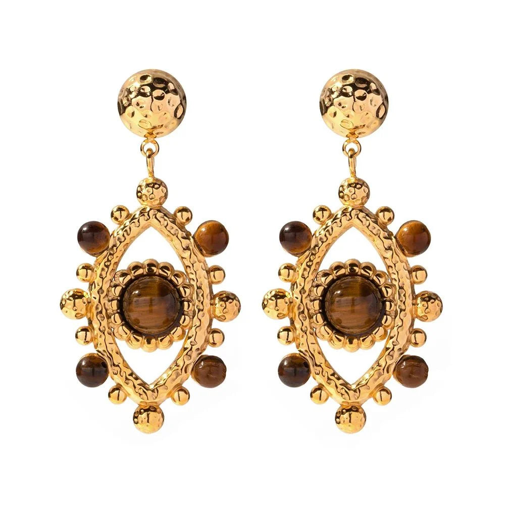 18k Boho Evil Eye Bead Accented Earrings - Aryomi
