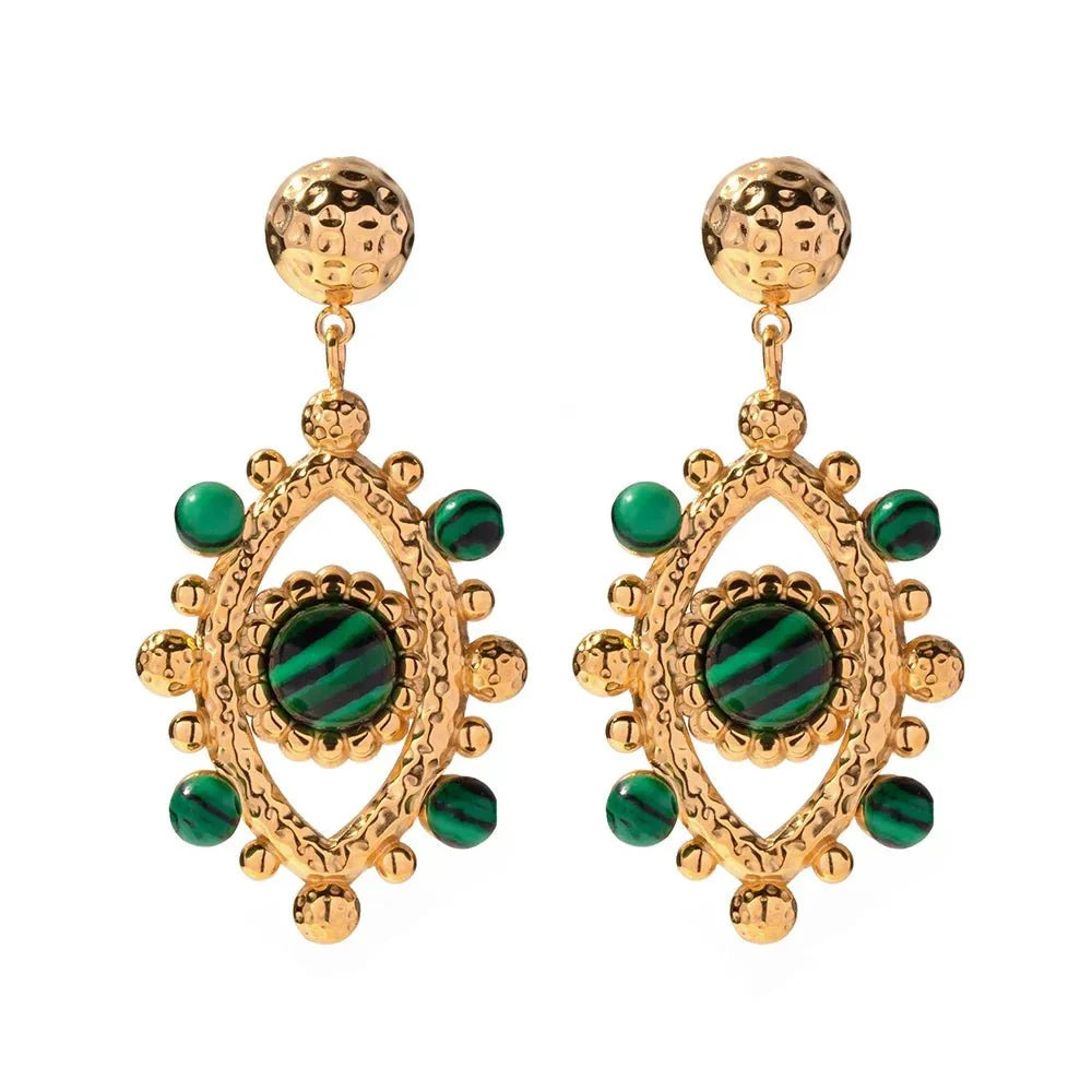 18k Boho Evil Eye Bead Accented Earrings - Aryomi