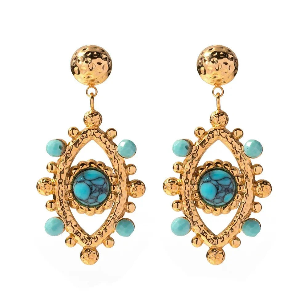 18k Boho Evil Eye Bead Accented Earrings - Aryomi