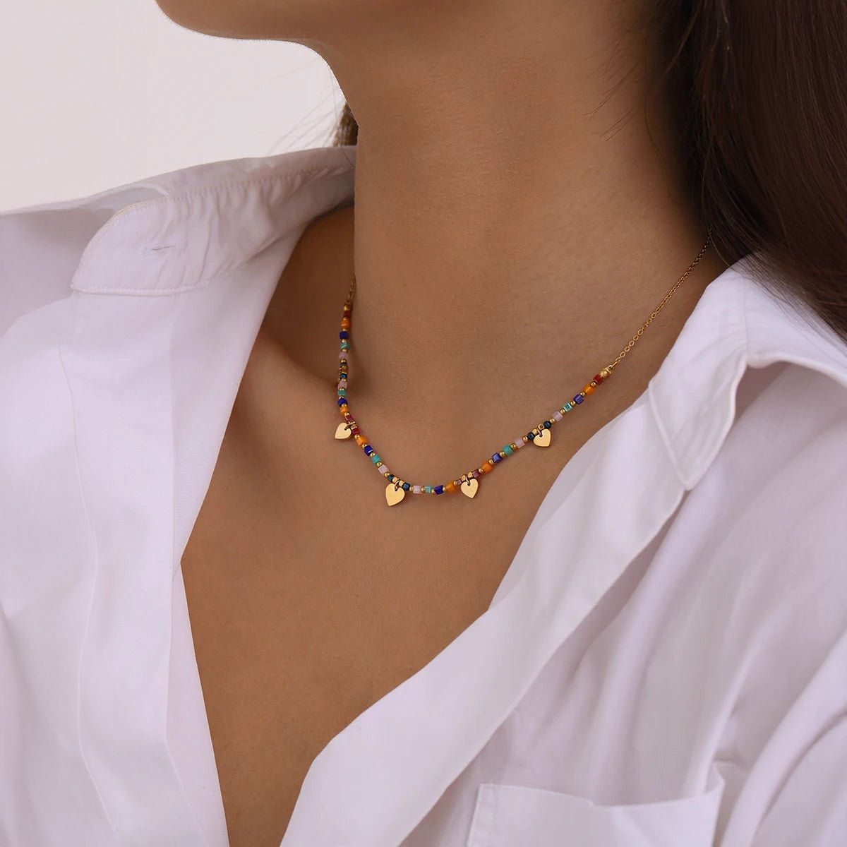 18k Boho Inspired Colorful Heart Necklace - Aryomi