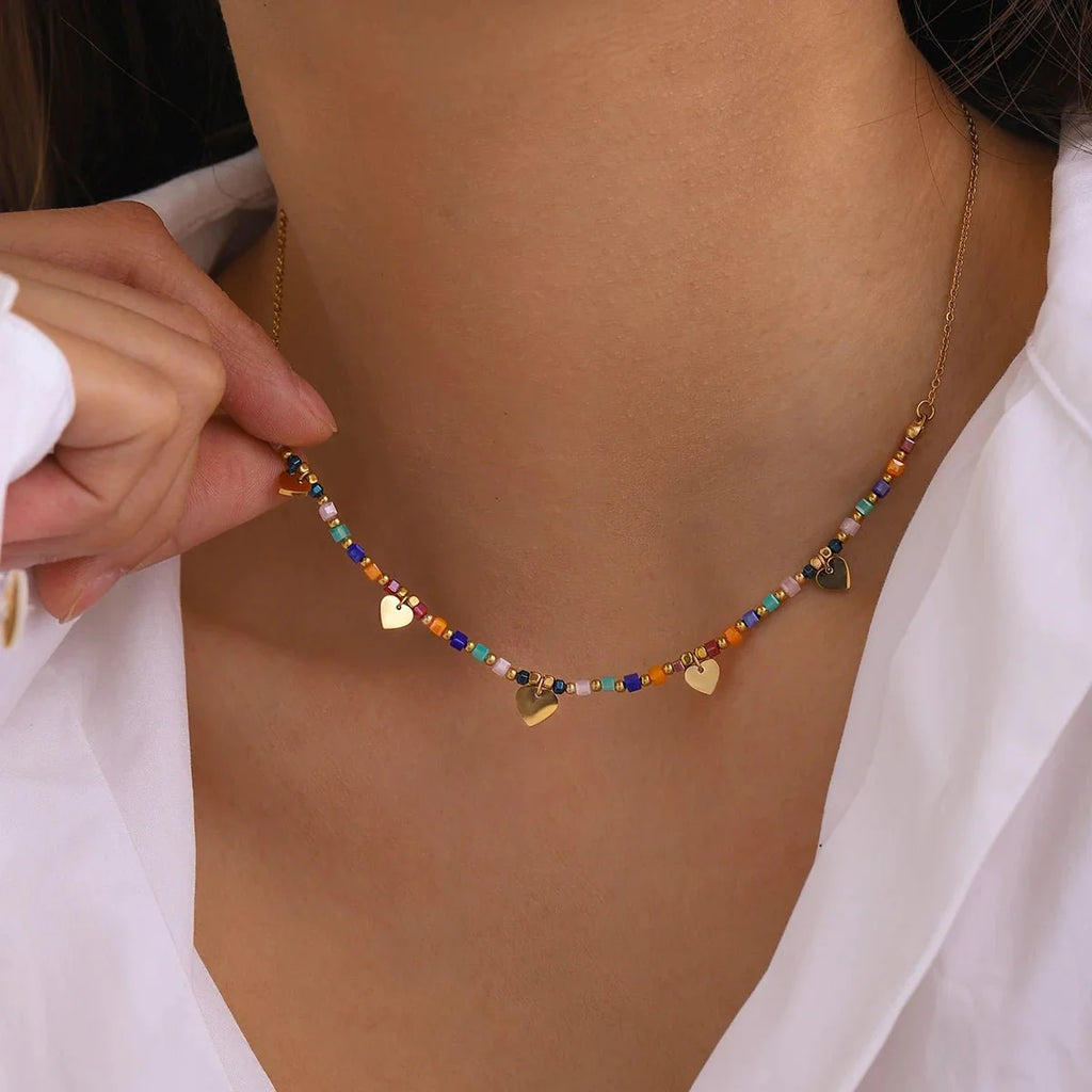 18k Boho Inspired Colorful Heart Necklace - Aryomi