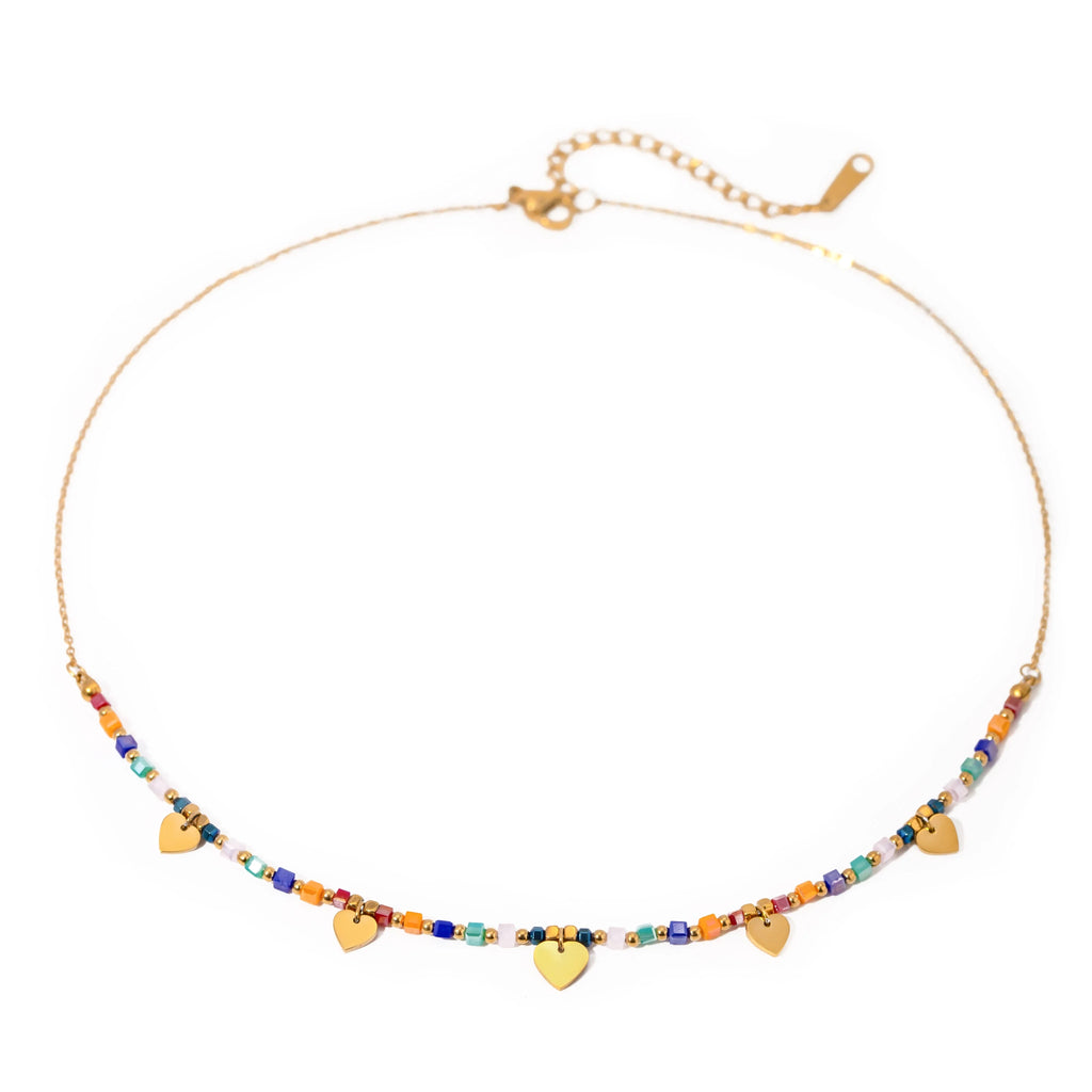 18k Boho Inspired Colorful Heart Necklace - Aryomi