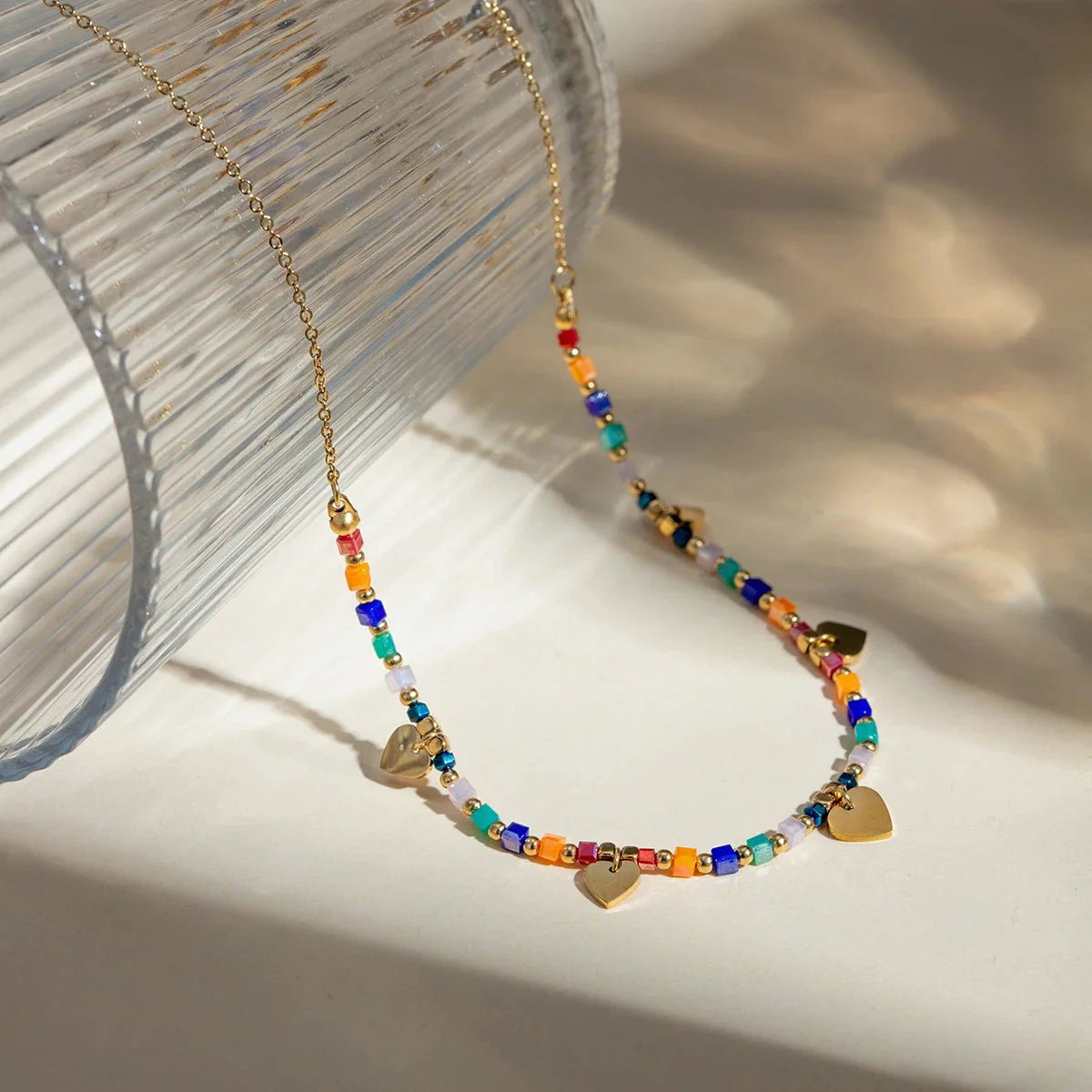 18k Boho Inspired Colorful Heart Necklace - Aryomi