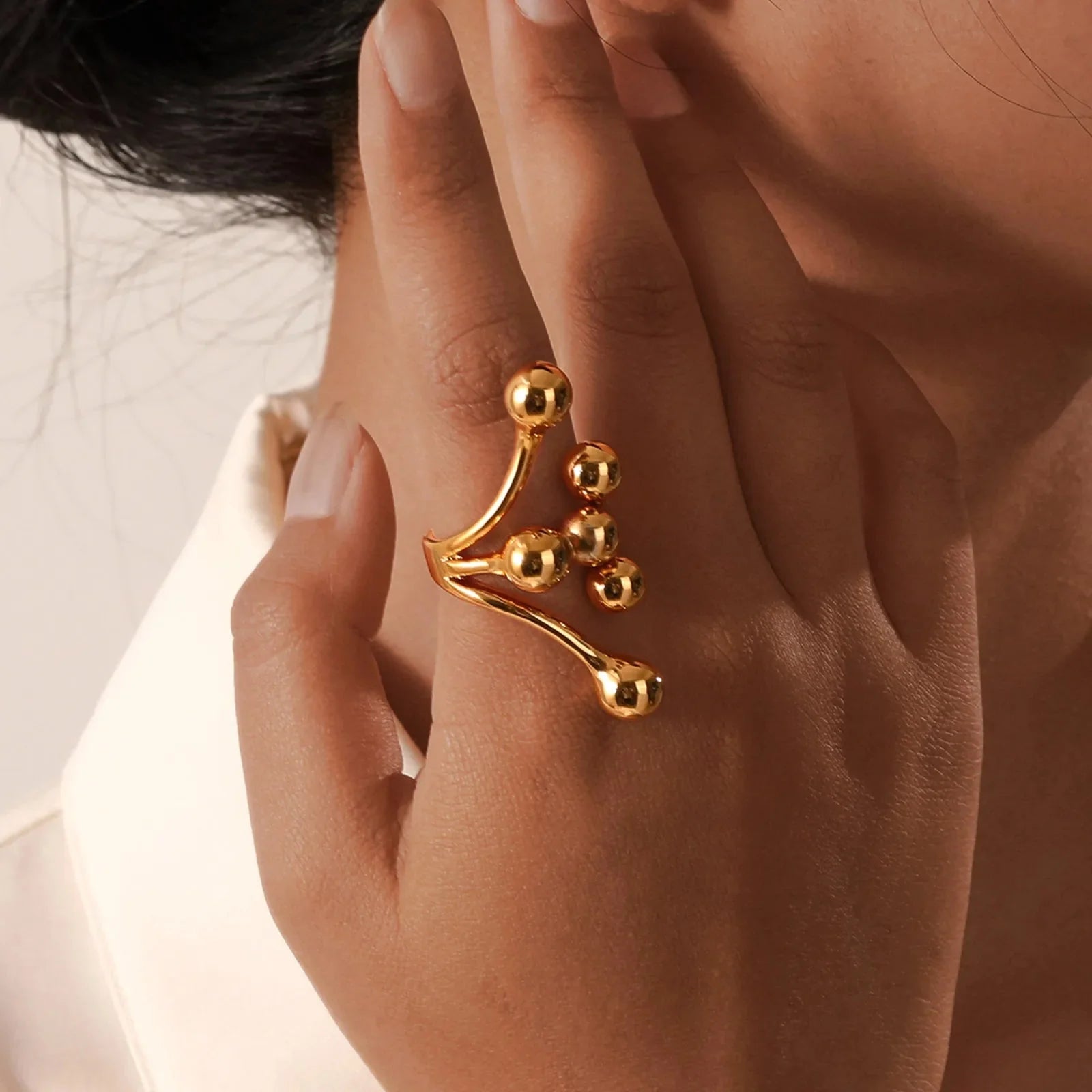 18k Bold Layered Ball Wrap Ring - Aryomi
