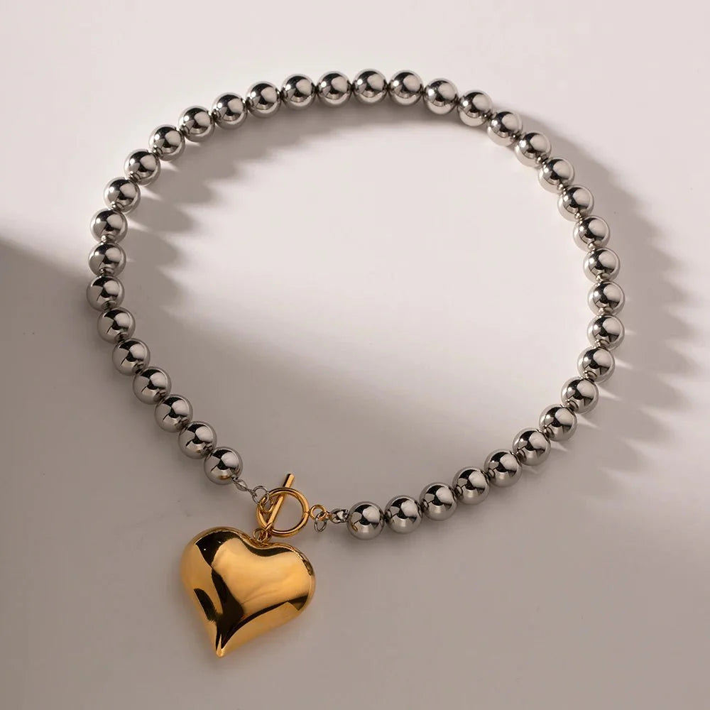 18k Chunky Silver & Gold Heart Necklace - Aryomi