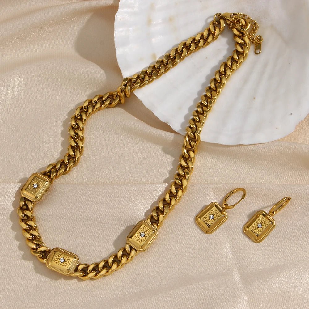 18k Cuban North Star Tarot Necklace and Earring Set - Aryomi