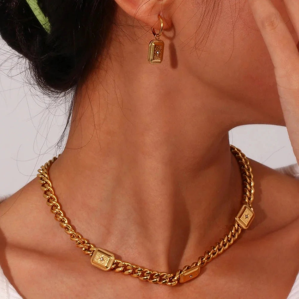 18k Cuban North Star Tarot Necklace and Earring Set - Aryomi