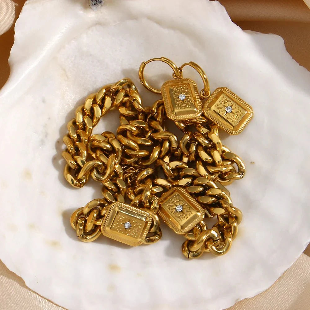 18k Cuban North Star Tarot Necklace and Earring Set - Aryomi