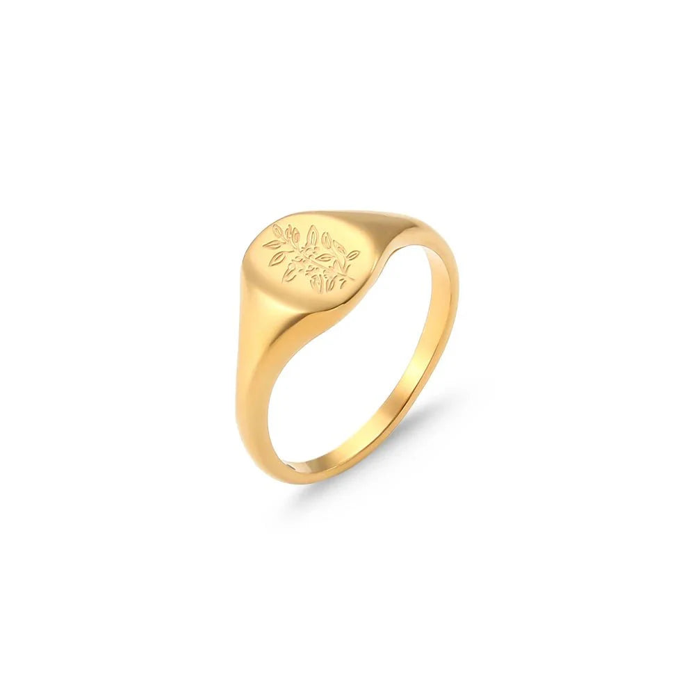 18k Dainty Floral Signet Rings - Aryomi