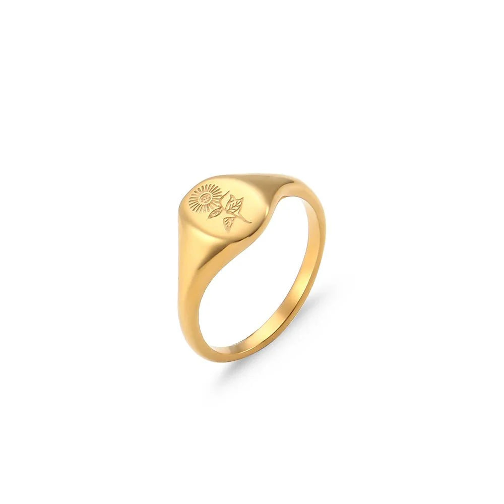 18k Dainty Floral Signet Rings - Aryomi