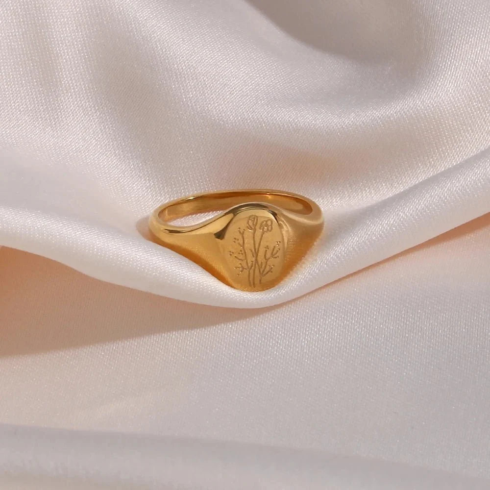 18k Dainty Floral Signet Rings - Aryomi