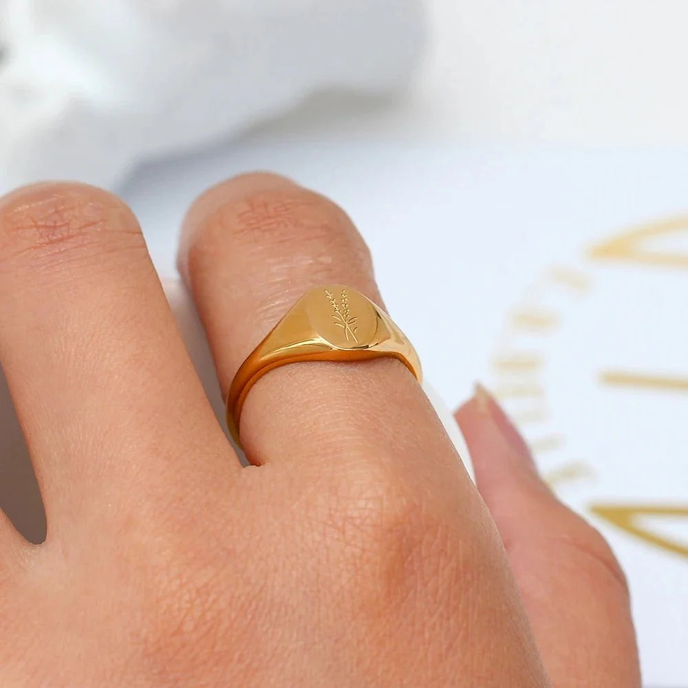 18k Dainty Floral Signet Rings - Aryomi