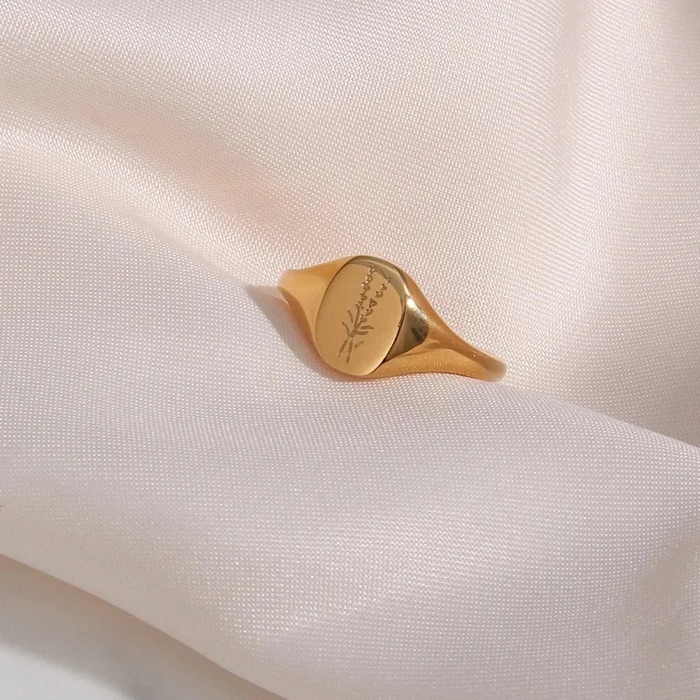 18k Dainty Floral Signet Rings - Aryomi