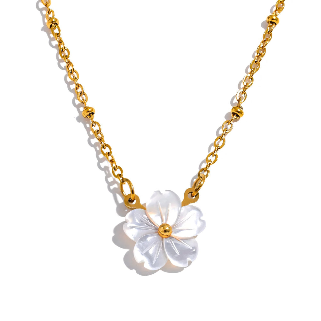 18k Dainty White Floral Necklace - Aryomi