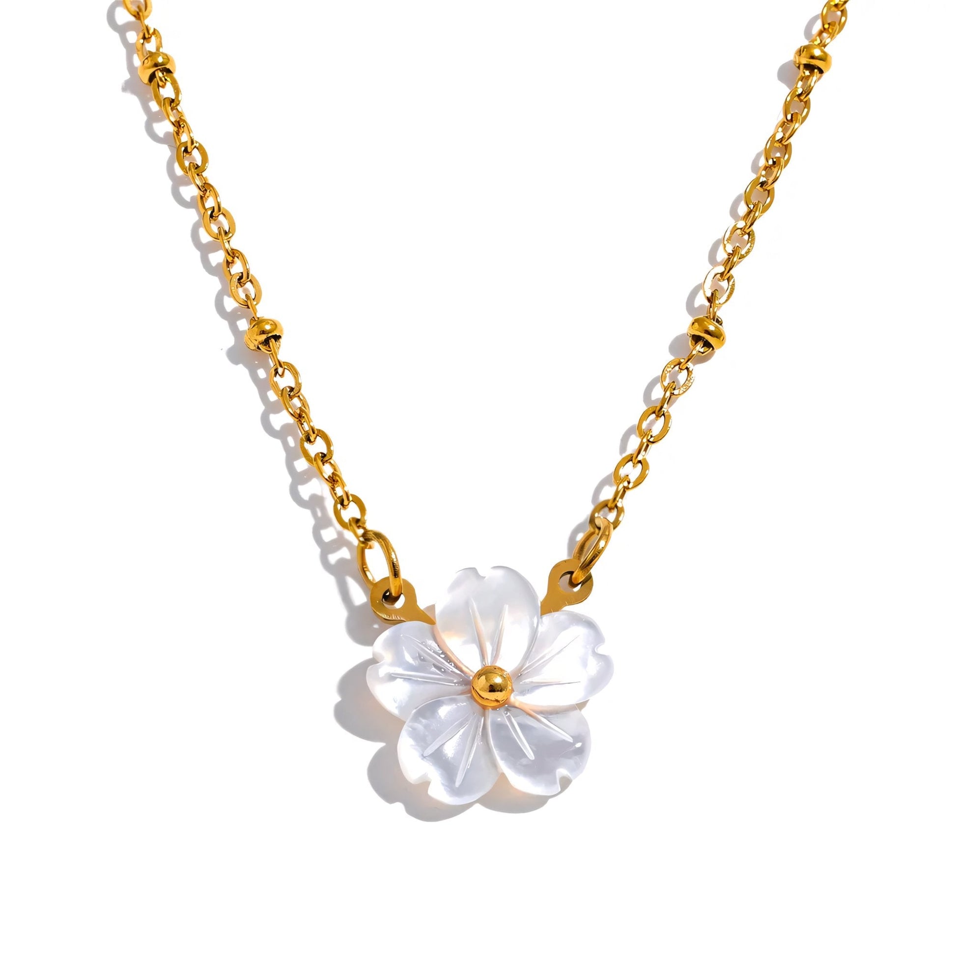 18k Dainty White Floral Necklace - Aryomi
