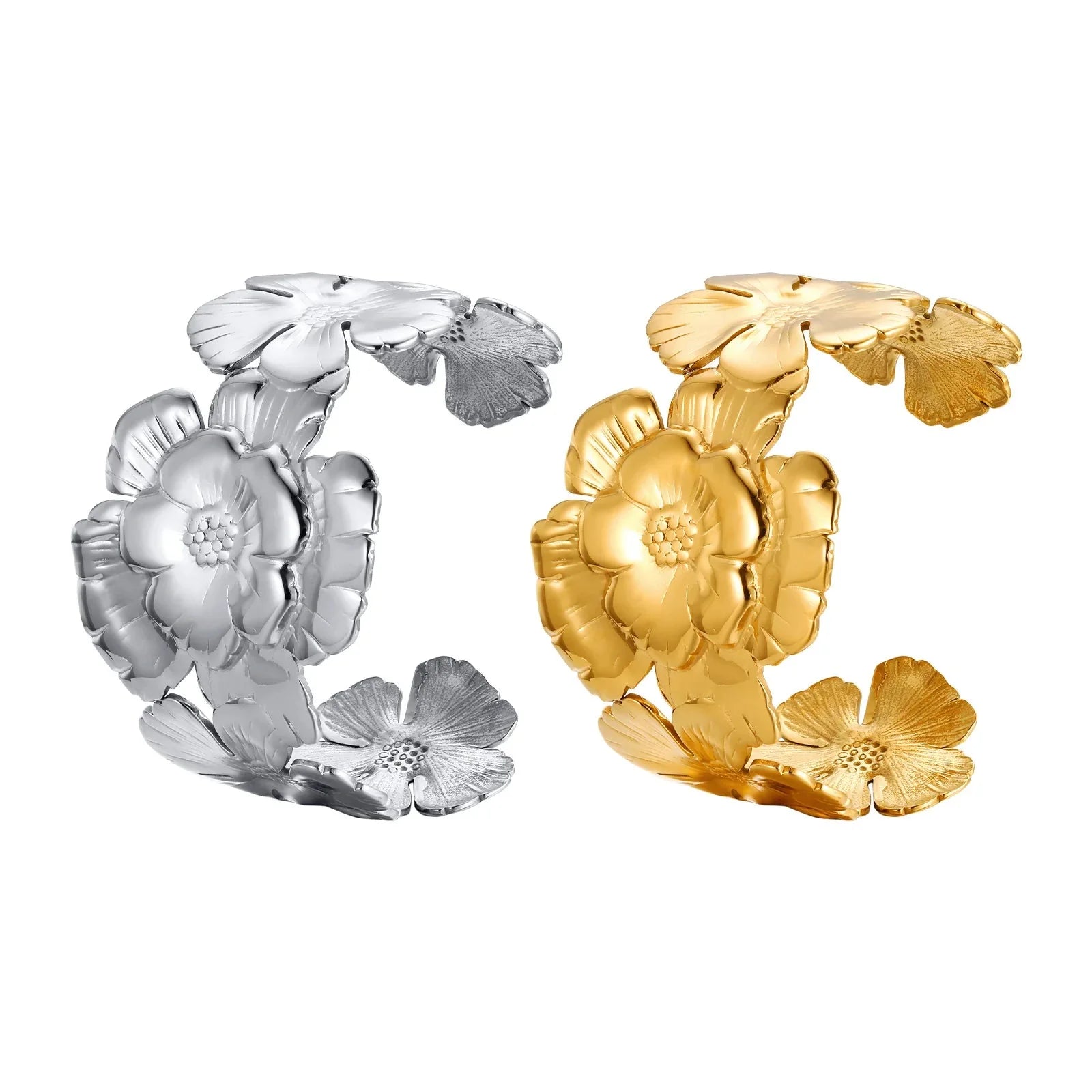 18k Floral Cuff Bangle Bracelets - Aryomi
