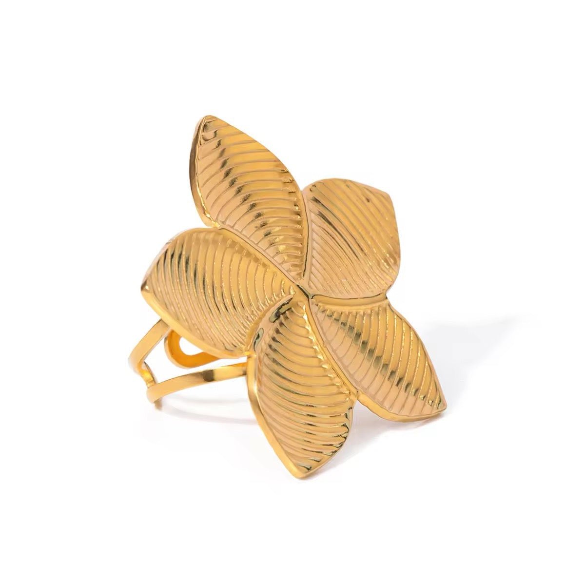 18k Glamorous Gold Floral Stud Earrings & Ring - Aryomi