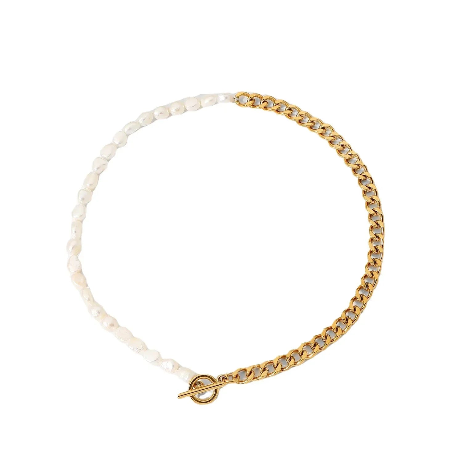 18k Gold Classic Modern Cuban Pearl Choker Necklace - Aryomi