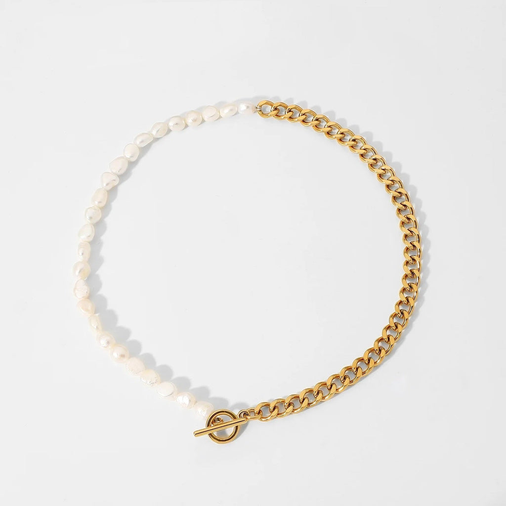 18k Gold Classic Modern Cuban Pearl Choker Necklace - Aryomi