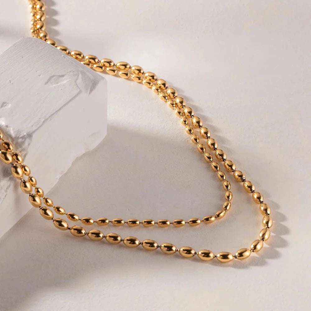 18k Layered Gold Beaded Necklace - Aryomi