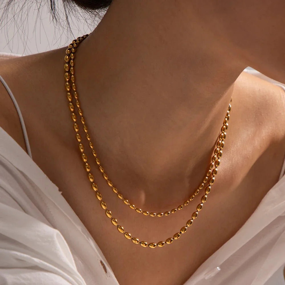 18k Layered Gold Beaded Necklace - Aryomi