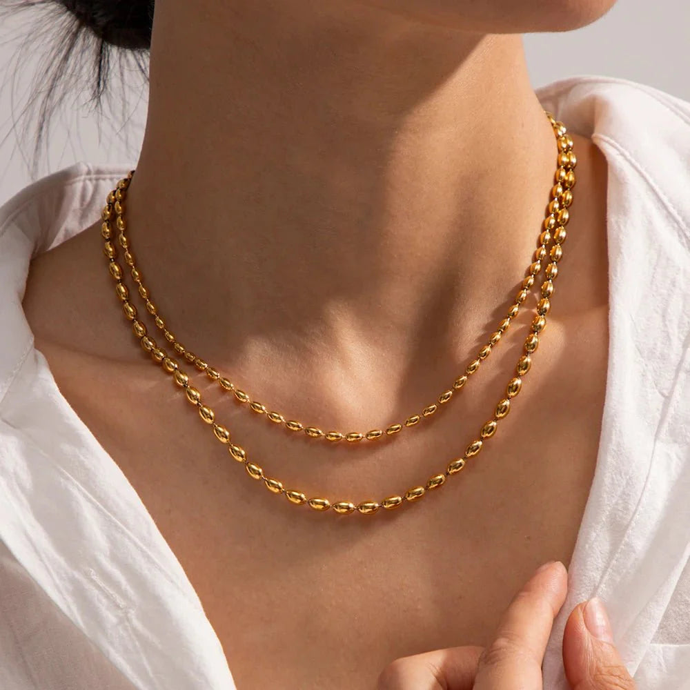 18k Layered Gold Beaded Necklace - Aryomi