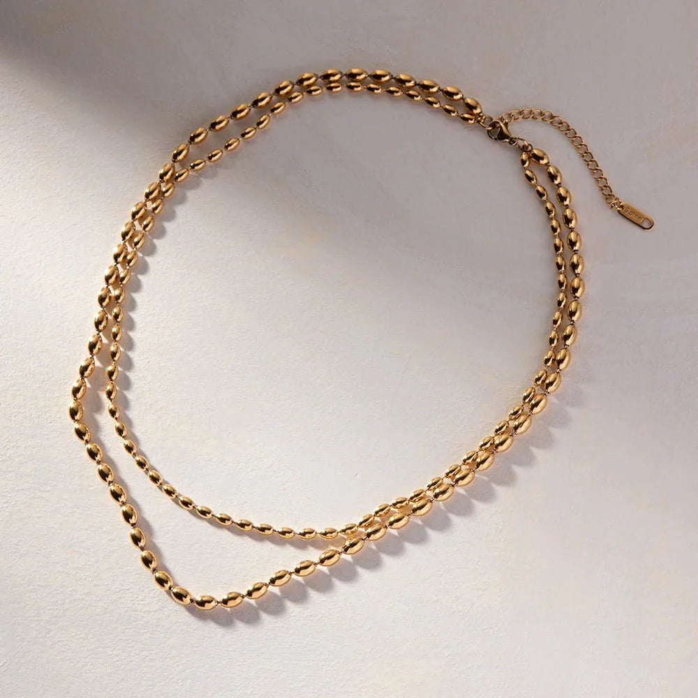 18k Layered Gold Beaded Necklace - Aryomi