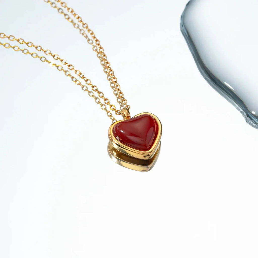18k Romantic Dainty Red Heart Necklace - Aryomi