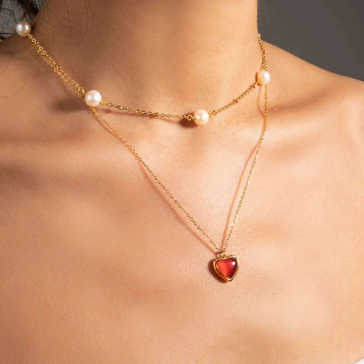 18k Romantic Dainty Red Heart Necklace - Aryomi