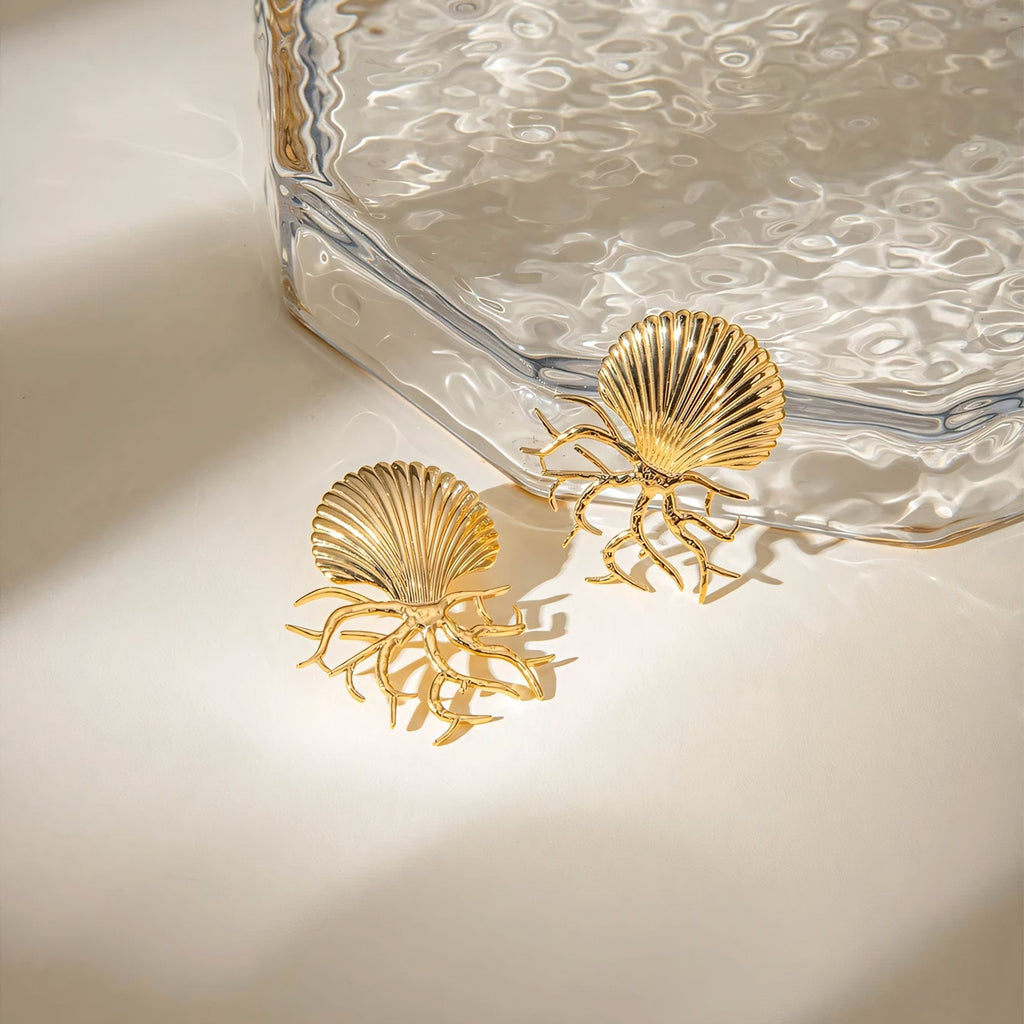 18k Sea Shell Coral Earrings - Aryomi