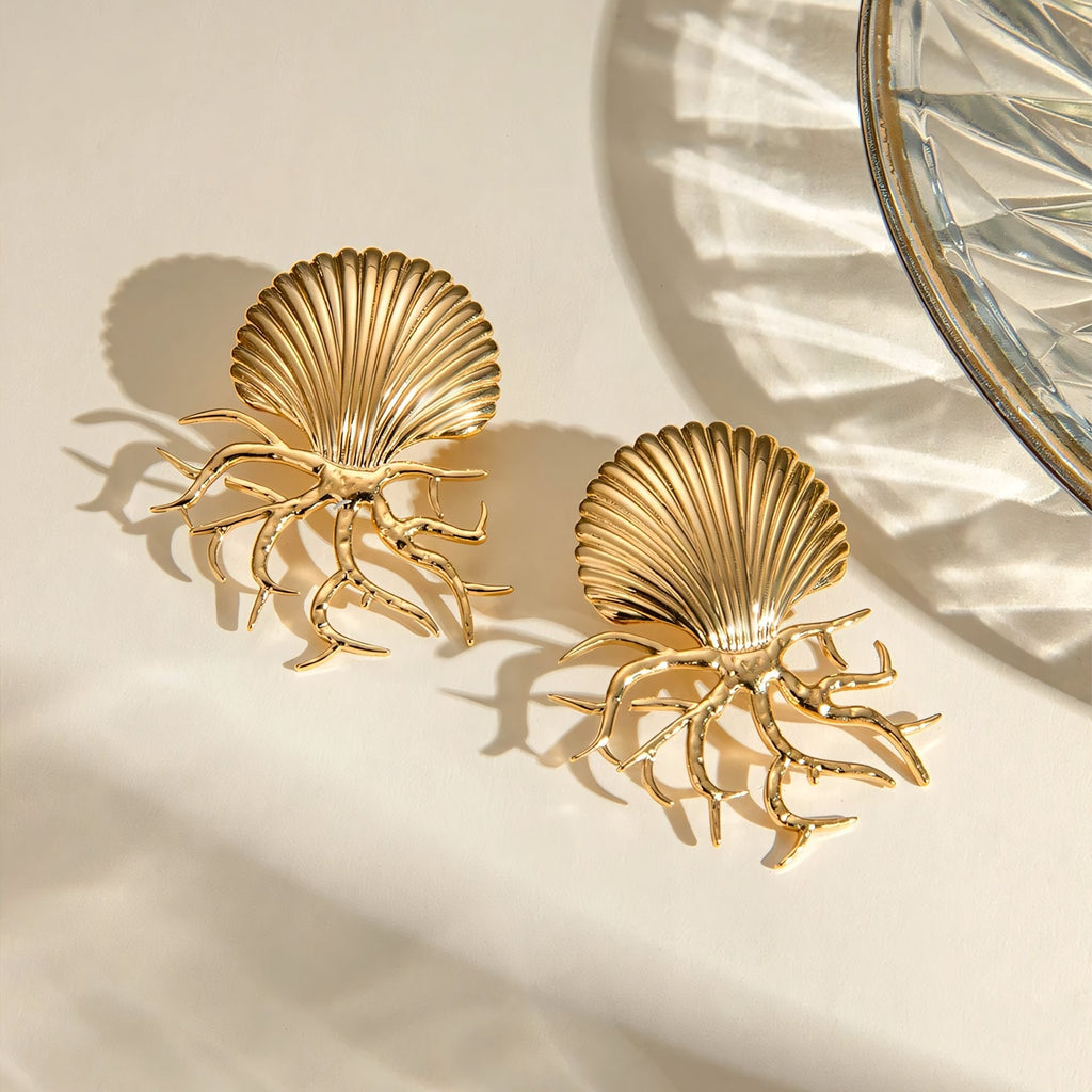 18k Sea Shell Coral Earrings - Aryomi
