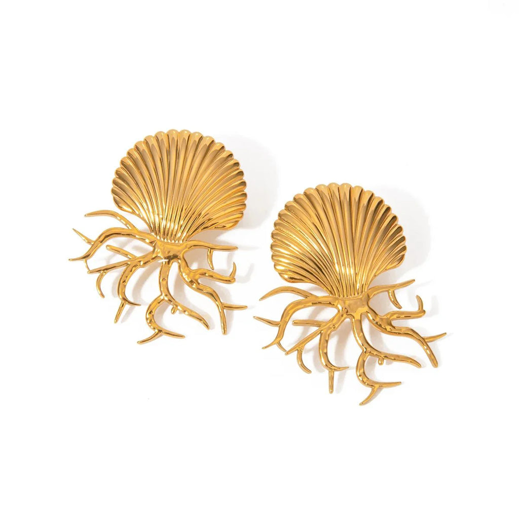18k Sea Shell Coral Earrings - Aryomi
