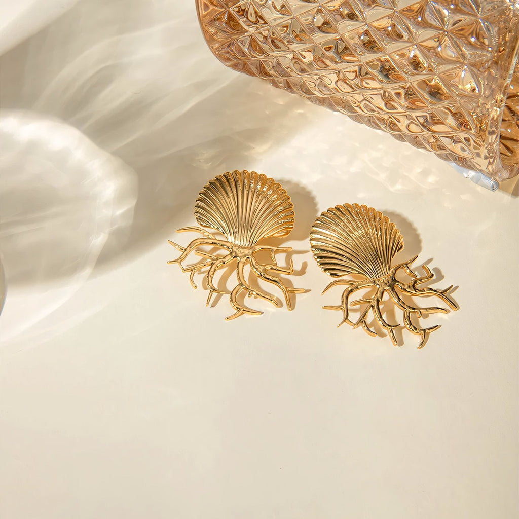 18k Sea Shell Coral Earrings - Aryomi