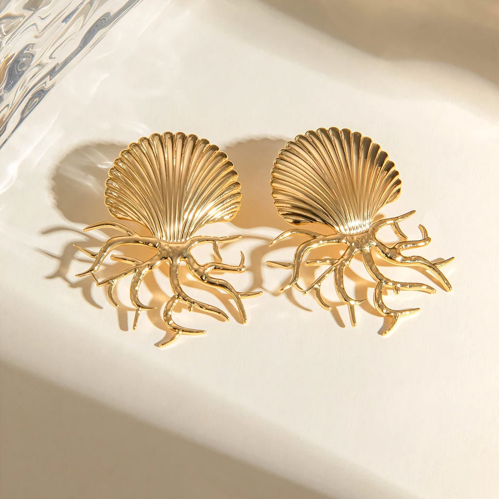 18k Sea Shell Coral Earrings - Aryomi