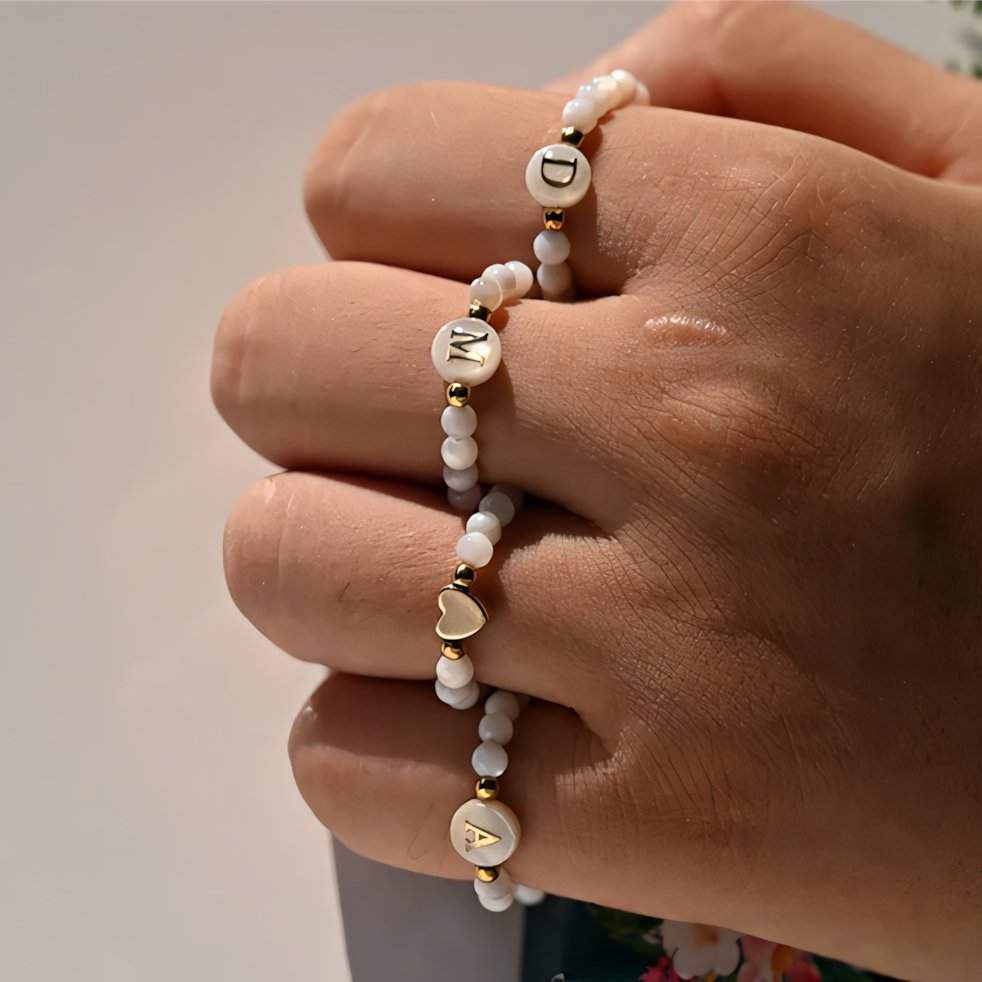 2pc Beaded Heart Letter Initial Rings - Aryomi