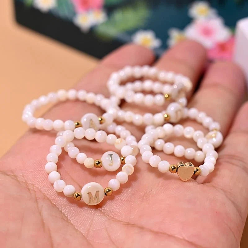 2pc Beaded Heart Letter Initial Rings - Aryomi