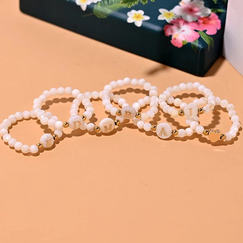 2pc Beaded Heart Letter Initial Rings - Aryomi