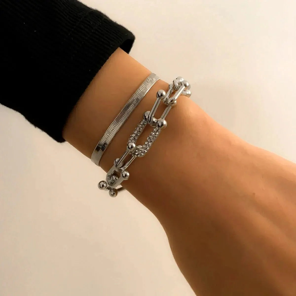 2pc Statement Chain Lock & Herringbone Bracelet - Aryomi