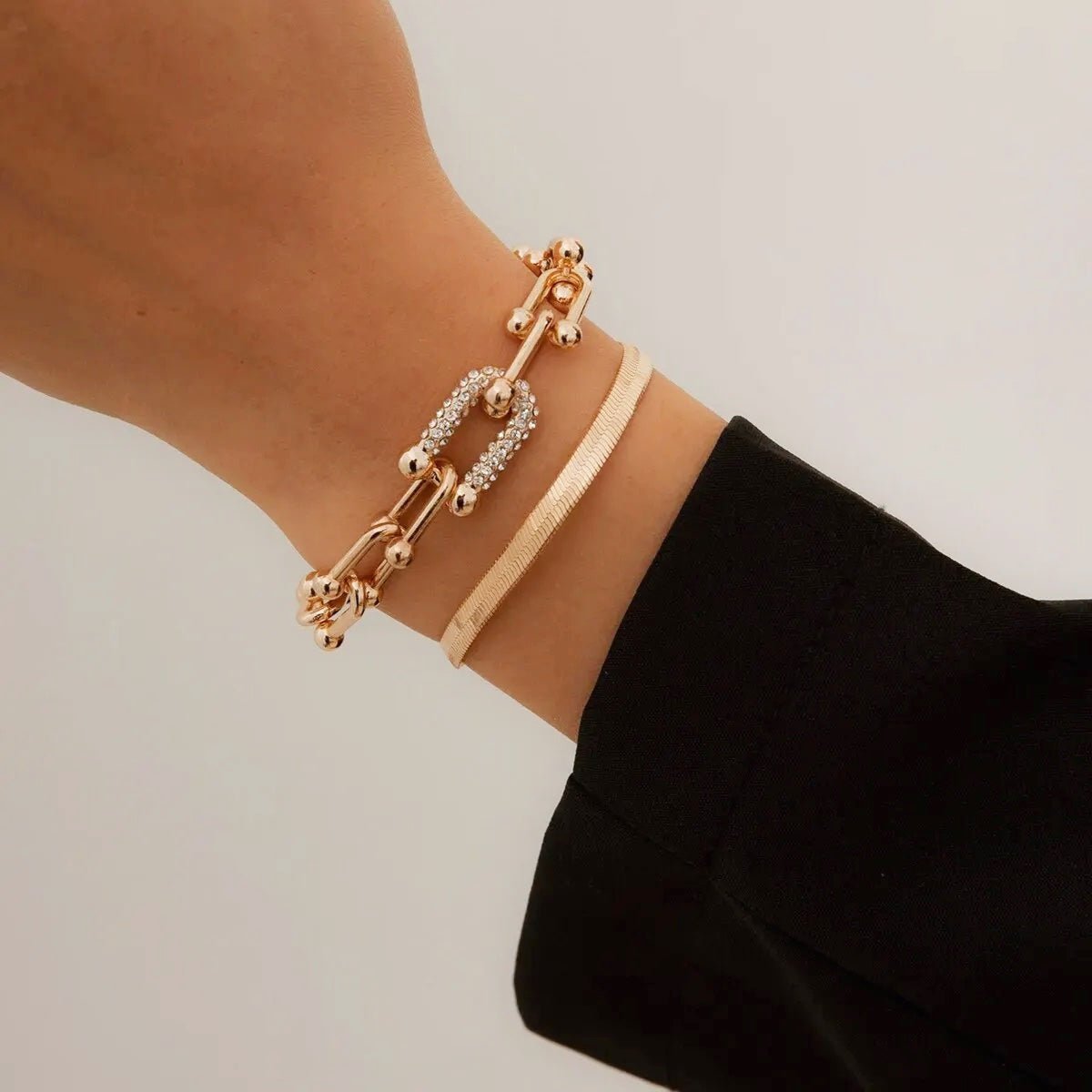 2pc Statement Chain Lock & Herringbone Bracelet - Aryomi